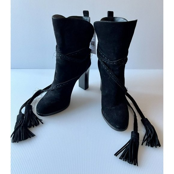 Michael Kors Collection Black Suede Calf Boots W/ Block Heels, Sz 7 (US) 37 (EU) - Picture 2 of 11